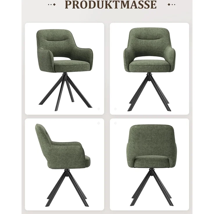 COLAMY Drehbare Esszimmerstühle 6er Set mit Armlehnen, Drehbare Polsterstühle für Küche & Esszimmer aus weichem Florstoff mit Metallgestell und Rückenlehne, für Esszimmer, Küche, Büro,Grün – Bild 10