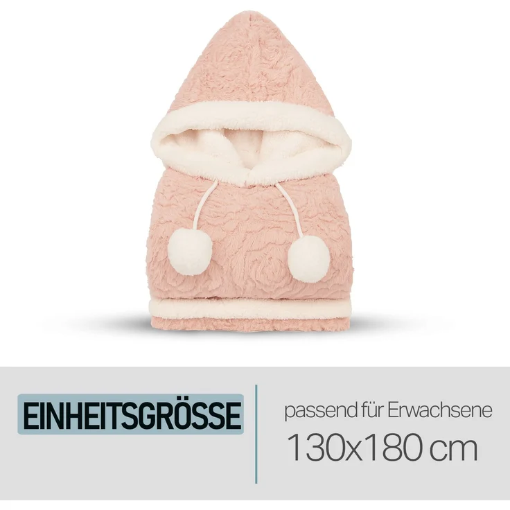 Bestlivings Kuscheldecke mit Kapuze 130 x 180 cm in Rose für Kinder und Erwachsene, TV-Decke, Sherpa Decke in Felloptik – Bild 6