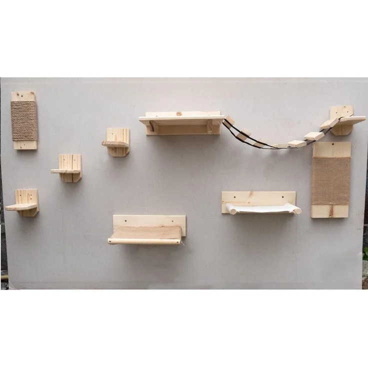 QLS Katzen-Kletterwand Geflammt & Lackiert, Wandliege Katzenliege Katzenbett Katzenregal und andere Elemente – Bild 9