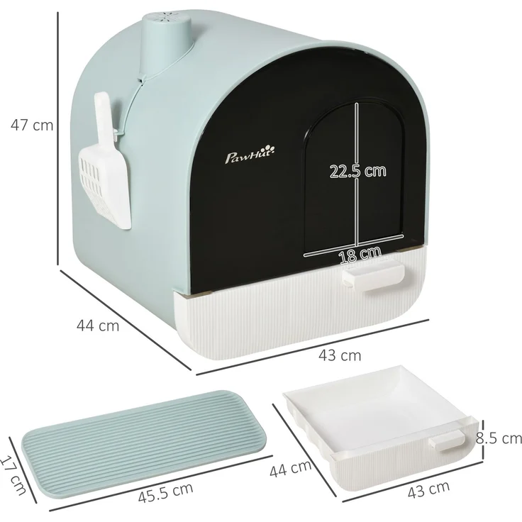 Katzentoilette mit Haube, Streumatte & Schaufel, 43x44x47 cm, Grün – Bild 3