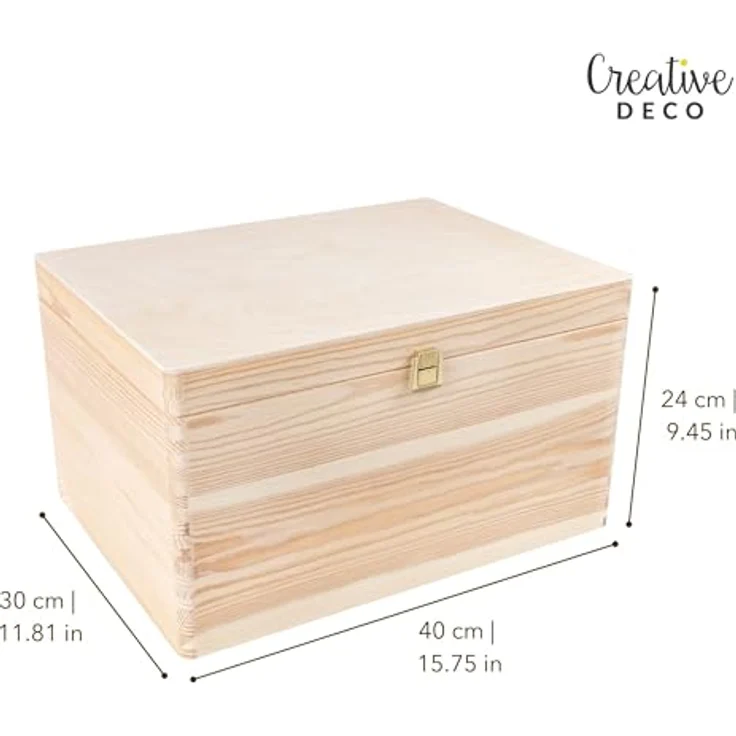 Creative Deco Holzkiste Natur mit Deckel und Schloss, Erinnerungsbox Baby Groß Holzbox mit Deckel Unlackiert Kasten – Bild 4
