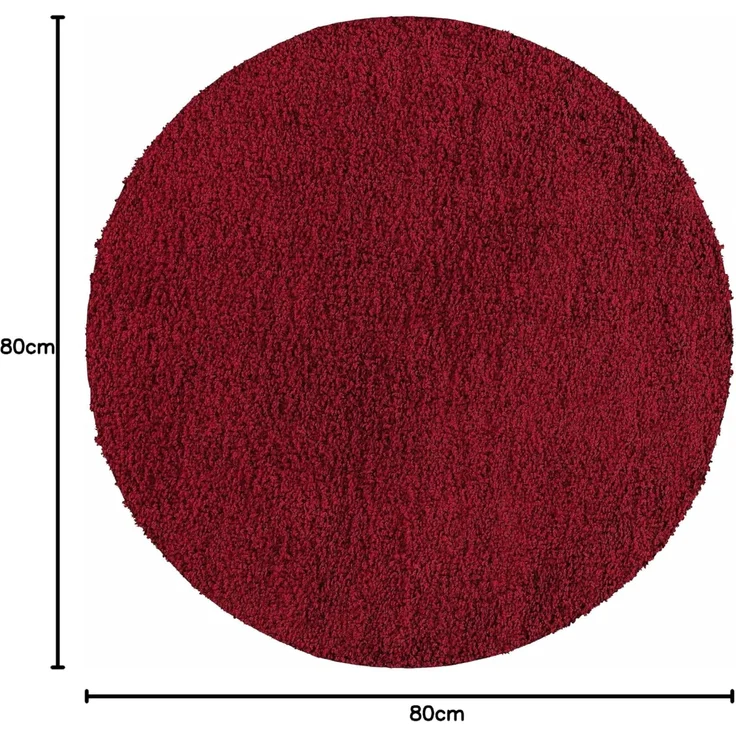 Carpettex 'Unicolor' Hochflor-Teppich, Höhe: 30 mm, Shaggy Langflor, Rot, 80 cm (Rund) – Bild 2