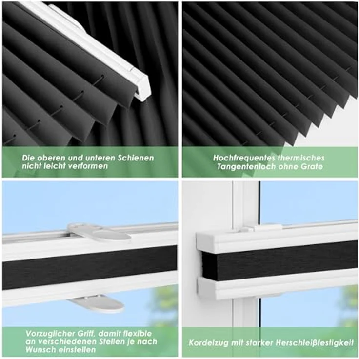 bobodeco Plissee Klemmfix Faltrollo Schwarz 40x130cm, Blickdicht, Lichtdurchlässig, Montage ohne Bohren, für Fenster & Tür – Bild 3