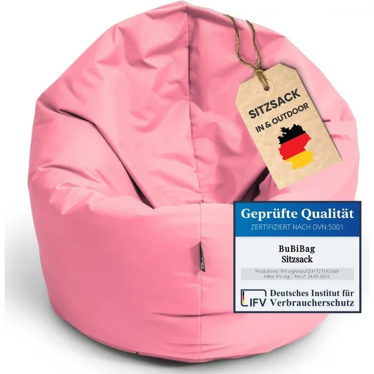 BubiBag Sitzsack für Kinder und Jugendliche - Indoor Outdoor Bodenkissen, Sitzkissen oder als Gaming Sitzsack, geliefert mit Füllung (100 cm Durchmesser, puderrosa)