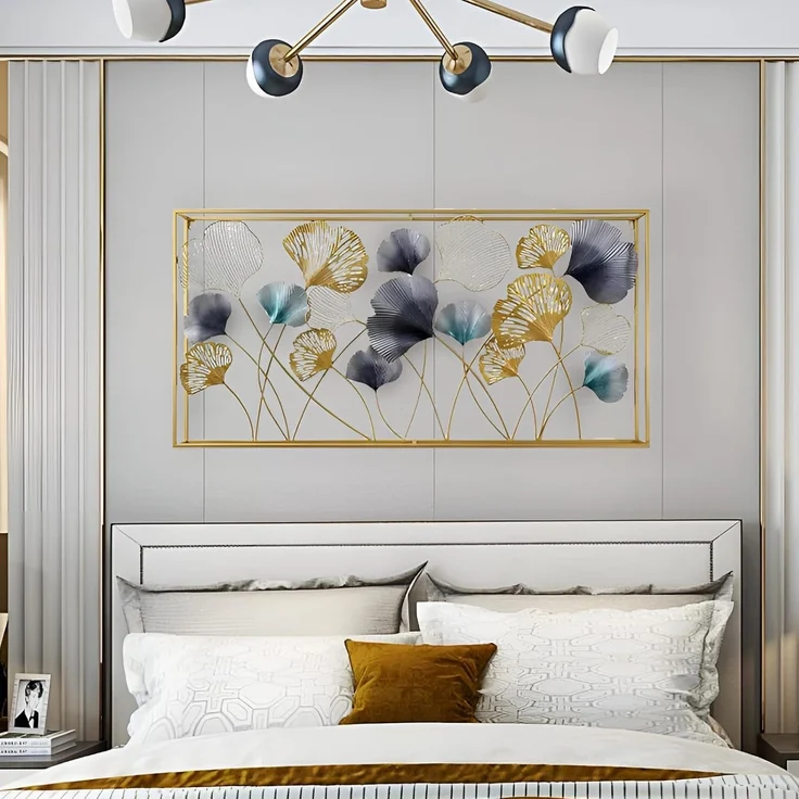 3D Wandbild "Ginkgo" aus Metall in gold, anthrazit, türkis, 125x60 cm, Wanddeko, Wandschmuck – Bild 2