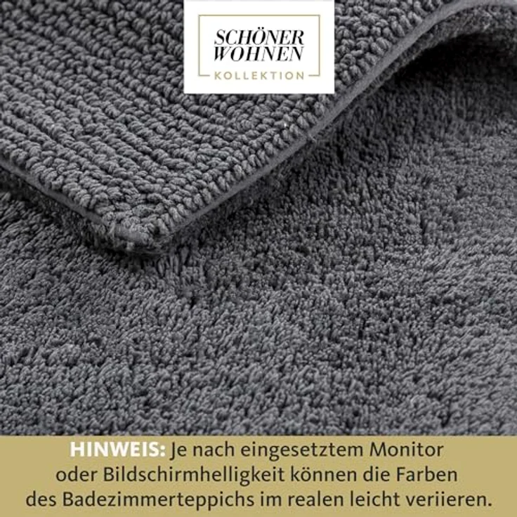 Schöner Wohnen Kollektion Badteppich 'Bahamas' anthrazit, 100% Baumwolle, waschbar bei 40°C, wendbar, pflegeleicht, Trocknergeeignet, 60 x 90 cm – Bild 4