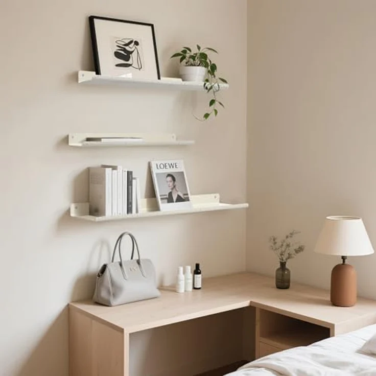 Uten Wandregal, Schweberegal aus Metall, 3er Set, Regale für Wände für Büche, Dekos, Wohnzimmer, Schlafzimmer, Badezimmer, Küche, Weiss – Bild 7