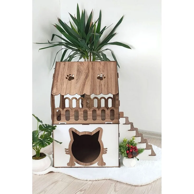 Jungengel Katzenliege XL Katzenhaus Katzenhäuschen Katzenhütte Stecksystem Katzenbett, 2-Stöckig, Einfache Montage, Bietet genügend Platz für eine Katze – Bild 3