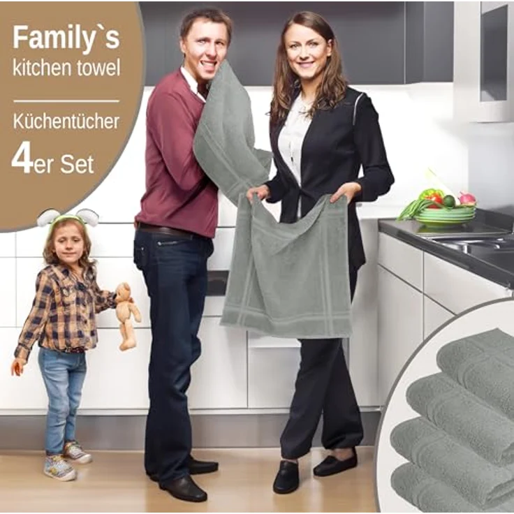 Lashuma Geschirrtuch - Premium, (Spar - Set, 4-tlg, Frottee Küchenhandtücher 50x50 cm), aus 100% Baumwolle, extra saugstarkt und langlebig – Bild 4