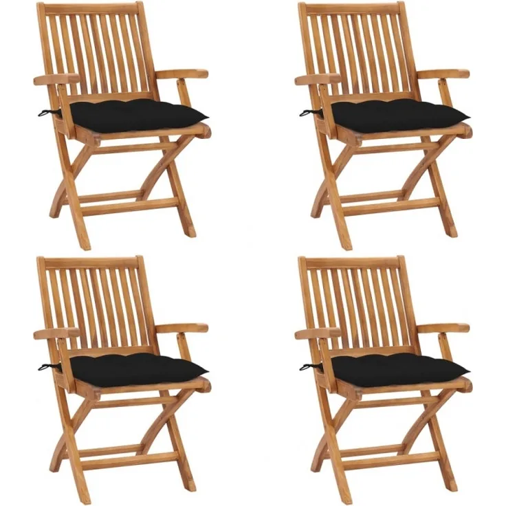 Klappbare Gartenstühle mit Kissen 4 Stk. Massivholz Teak