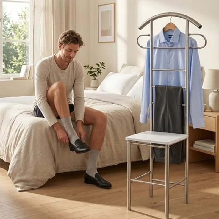 HOOZ Herrendiener Herrendiener mit Sitzfläche Kleiderbutler stummer Diener 52x40x120 cm, (Einzelprodukt, 1 St, Aufbewahrung), Kleiderständer mit Sitzfläche, platzsparend für kleine Räume – Bild 2