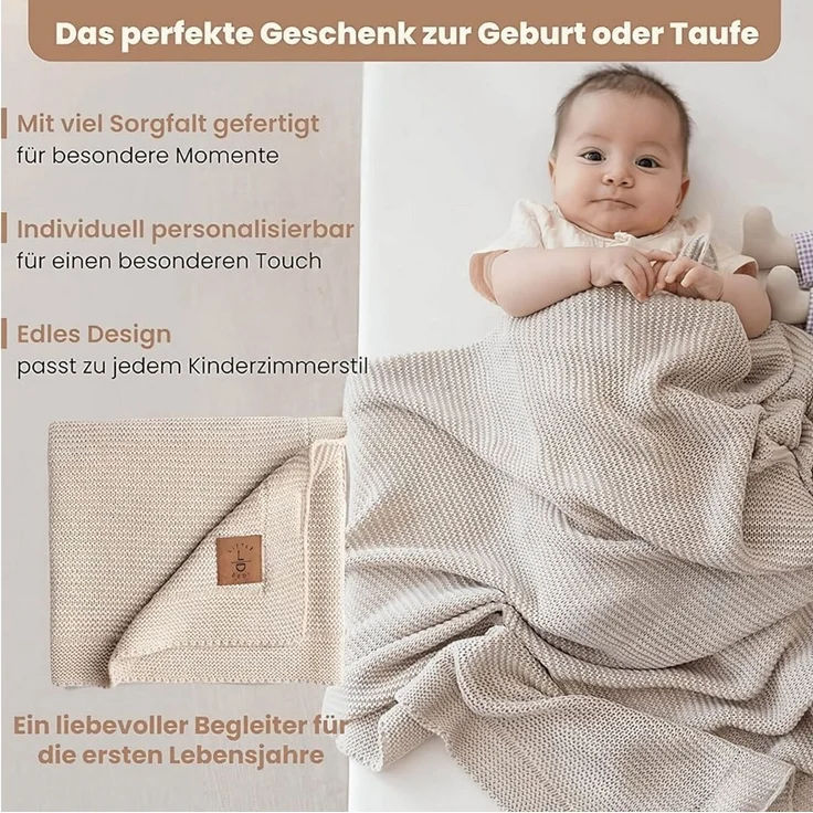 Babydecke Baby Strickdecke, Babydecke, Weich & Atmungsaktiv, 80x100cm, Beige, Little Dedi – Bild 3