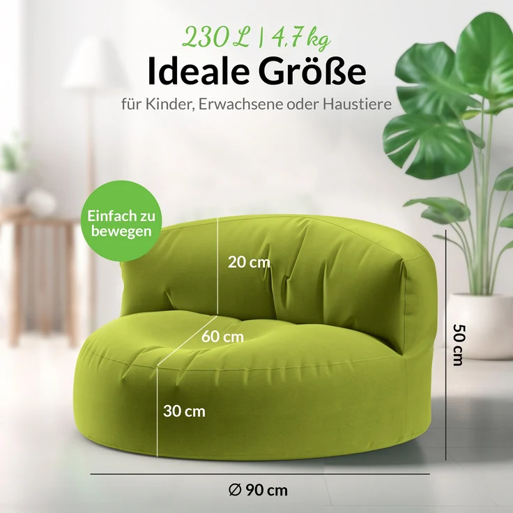 Green Bean® Sitzsack ergonomische Rückenlehne, waschbarer Bezug, mit Füllmaterial grün, 90x50 cm – Bild 3