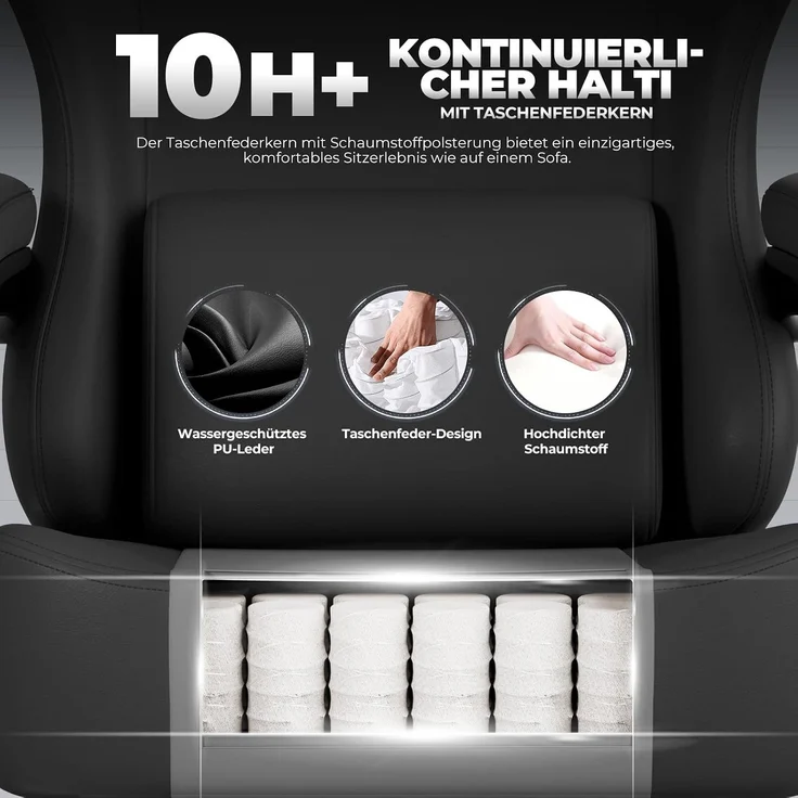 GTPLAYER Gaming-Stuhl Atmungsaktiver Bürostuhl, ergonomisch Hochwertiger - Stoff/Kunstleder, 160° Verstellbare Rückenlehne und ausziehbare Fußstütze – Bild 4