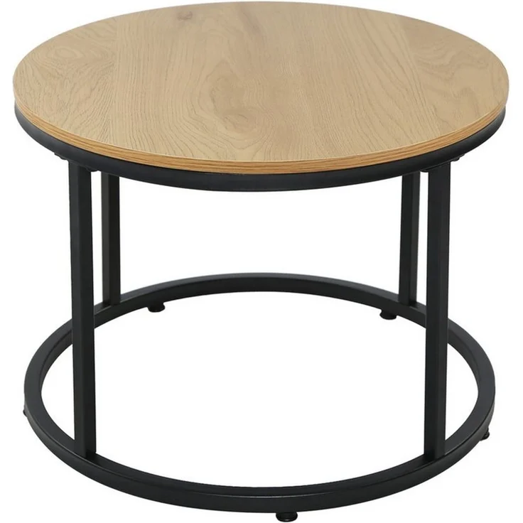 Home Collective Couchtisch Kleiner 2er Set aus Holz, Wohnzimmertisch Modern (Beistelltisch Set 2 in 1 mit Metallgestell, Büro Beistelltisch Loft Design TWIN, kratzfeste Oberfläche, Set 2 in 1), Rund in Eiche hell, für Wohnzimmer – Bild 3