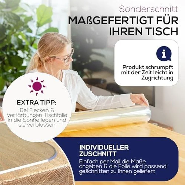 Glasklar Folie 2 mm + abgeschrägte Kante, Größe wählbar 55x225 cm, Wunschmaß transparente Tischdecke Tischschutz, Made in Germany – Bild 4