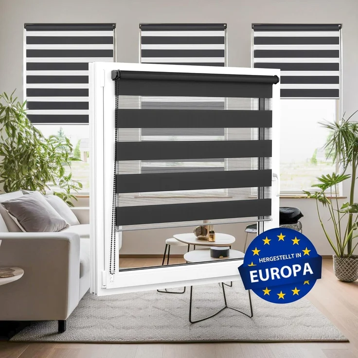 Doppelrollo Doppelrollo, 35 x 130 cm, schwarz, jalousiescout, blickdicht, mit Bohren/ohne Bohren, freihängend, Klemmen, Kleben und Schrauben OHNE Aufpreis, Lichtdurchlässig, Klemmträger, Feuchtraumgeeignet – Bild 6