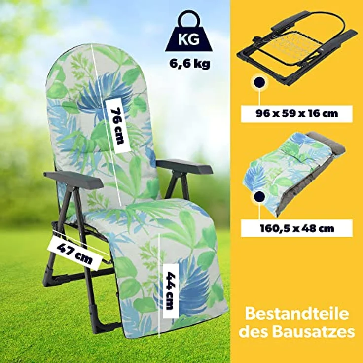 Kadax Gartenliegestuhl, verstellbar, Grün, Blau, Grau, Metall, 58x150 cm, ideal für Garten und Terrasse – Bild 4