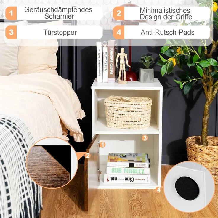 COSTWAY 2er Set Nachttische Holz, Beistelltisch mit mit offenem Regal & Türschrank, 3 Ebenen Kaffeetisch, Sofatisch für Wohnzimmer, Schlafzimmer, Arbeitszimmer, Büro wei? – Bild 4
