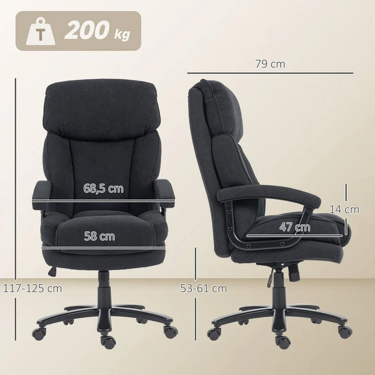 HOMCOM Bürostuhl Chefsessel mit Hoher Rückenlehne, Wippfunktion, Schreibtischstuhl (Set, 1 St), Belastbar bis 200 kg, hoher Rücken – Bild 3
