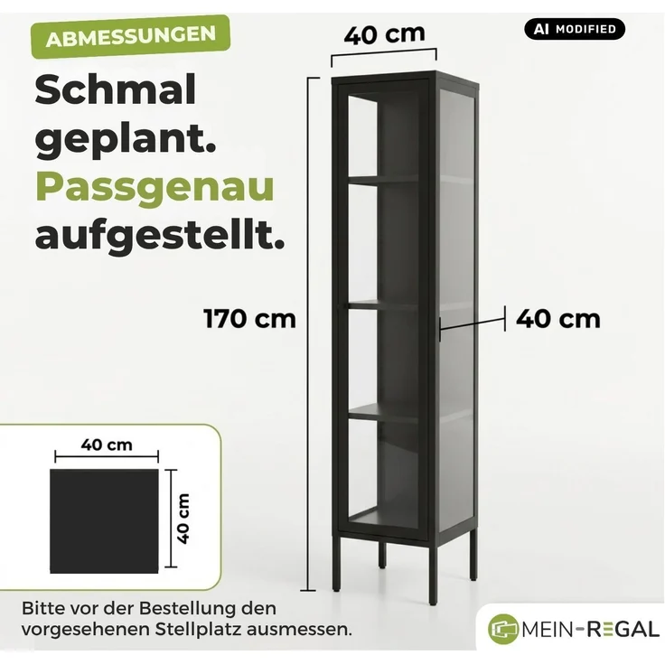 Mein-Regal Eckvitrine Glasgow aus Metall mit 2 Glaswänden & 1 Glastür Schwarz 40x40x170 cm – Bild 5
