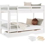 Kinderbett 90x200 mit Matratze Etagenbett Stauraum Holzbett Weiß Jugendbett Doppelstockbett Rausfallschutz Umbaubar