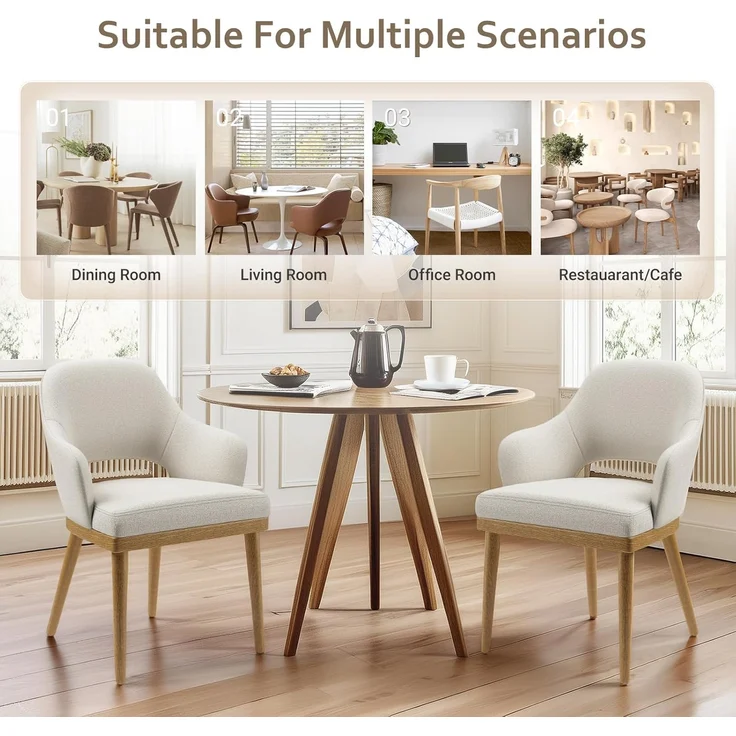 COLAMY Esszimmerstühle 2er Set, Moderne Polsterstühle für das Esszimmer, Küchenseitenstühle, Landhaus-Esszimmerstühle mit offener Rückenlehne für die Küche, Beige – Bild 3