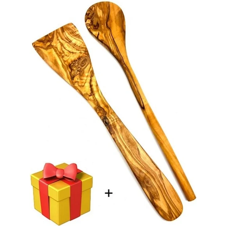 Olivenholz-erleben Kochlöffel 2tlg. Kochlöffel-Set (Kochlöffel rund, Pfannenwender ohne Löcher), Kochbesteck aus Olivenholz ist hitzebeständig und schonend zu Pfannen – Bild 3