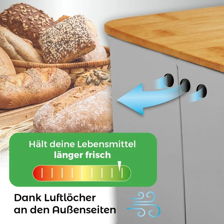 Lumaland Brotkasten Cuisine Brotkasten, Bambus/Holz, Brotdose aus Metall mit Bambus Deckel – Bild 6