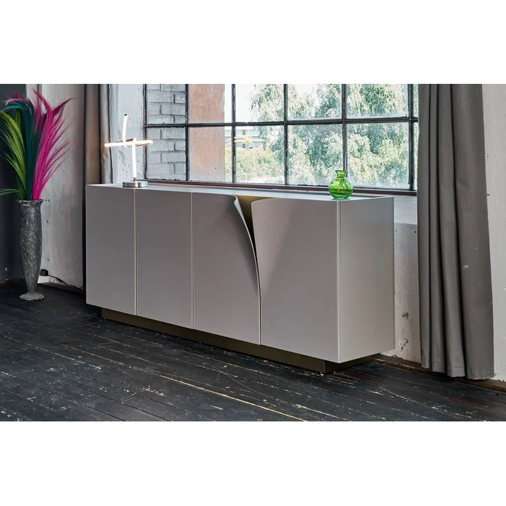 KAWOLA Sideboard EMMA Kunstleder grau Fuß Edelstahl messingfarben 78 x 42 x 180 cm – Bild 1