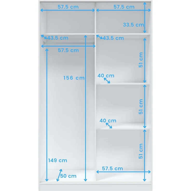 Habitdesign Kleiderschrank mit 2 Schiebetüren, Kleiderstange und Regalen, Schlafzimmerschrank, Modell Top 120, Hochglanz-Finish, Maße: 120 cm (L) x 200 cm (H) x 50 cm (T) – Bild 9