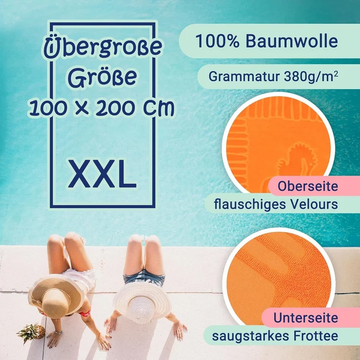 ZOLLNER Strandtuch XXL aus Baumwolle, 100x200 cm, organge mit Meerestiermotiven – Bild 4