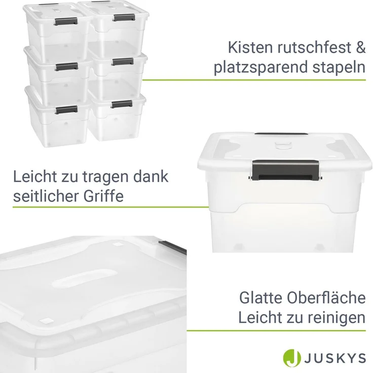 Juskys Aufbewahrungsbox mit Deckel, 6er-Set, stapelbar, Kunststoff transparent, 45 Liter – Bild 4