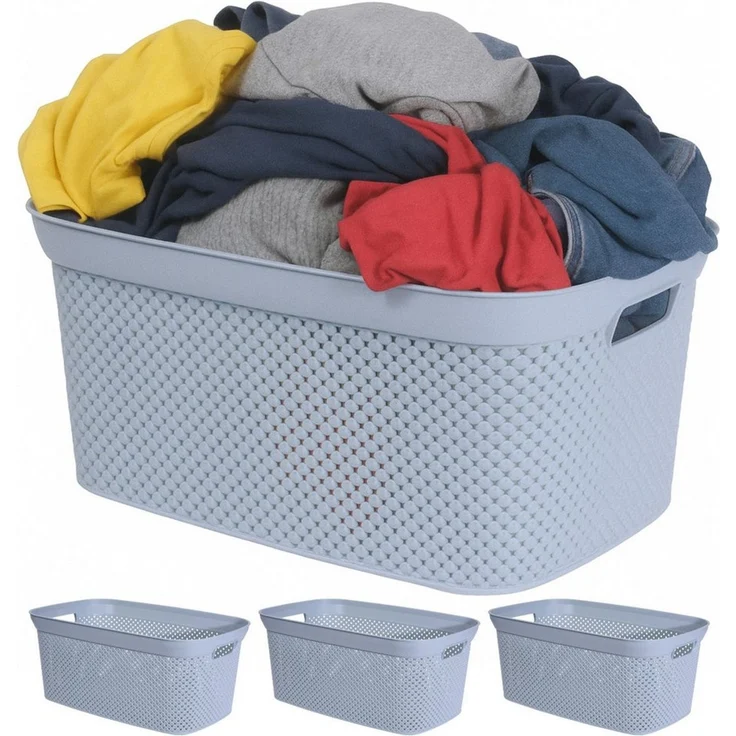 Koopman Wäschekorb Wäschewanne Kunststoff 4 Farben 4er Set (4 St), Hellblau, 2 Tragegriffe, 35 Liter, Kunststoff, Stabil – Bild 5