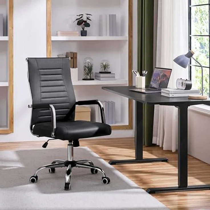 Yaheetech Bürostuhl ergonomischer Schreibtischstuhl mit Armlehnen, Chefsessel Computerstuhl hoher Rückenlehne, Arbeitsstuhl mit Wippfunktion bis 136 kg Belastbar Schwarz – Bild 5