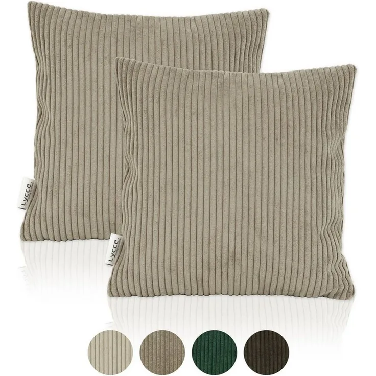 Lycce Dekokissen Kissenbezug 2er Set CORD Stoff (40 x 40 cm) mit Reißverschluß