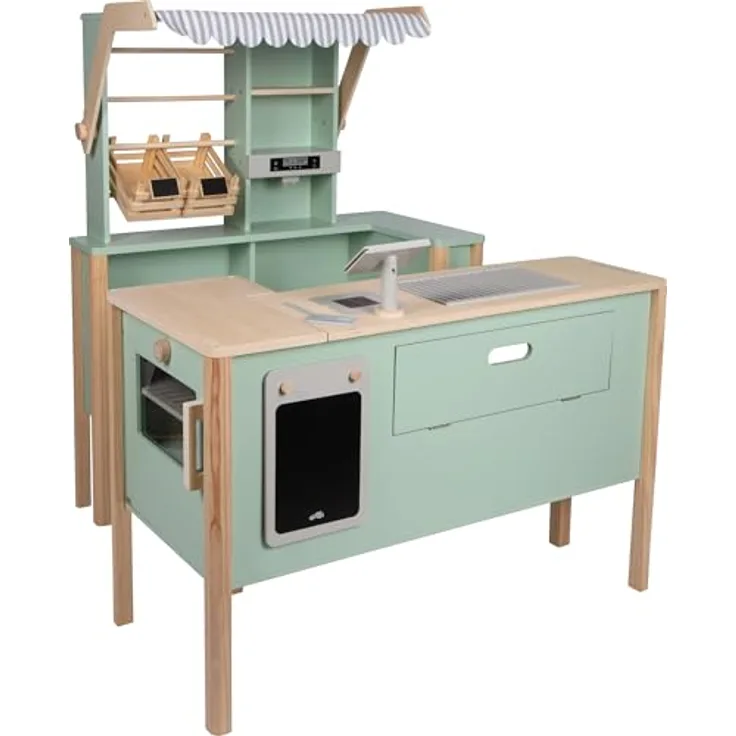 small foot Kaufladen & Kinderküche Fresh, vielseitig nutzbar als Imbiss, Kiosk oder Marktstand, Salbeigrün