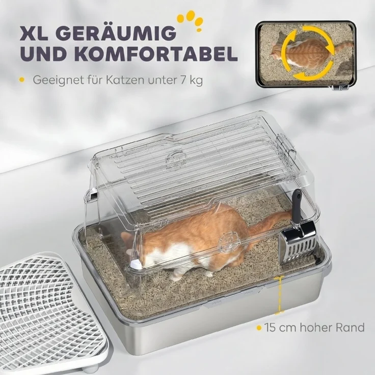 Katzentoilette aus Edelstahl mit Deckel, 60,2x40,2x43,3 cm, Hellgrau – Bild 5