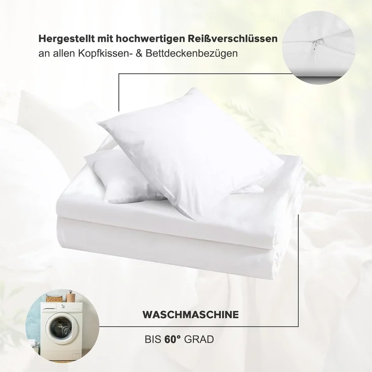 Bettwäsche Sets Mikrofaser 220x240cm Weiß +2 Kissenbezug 80x80cm – Bild 6