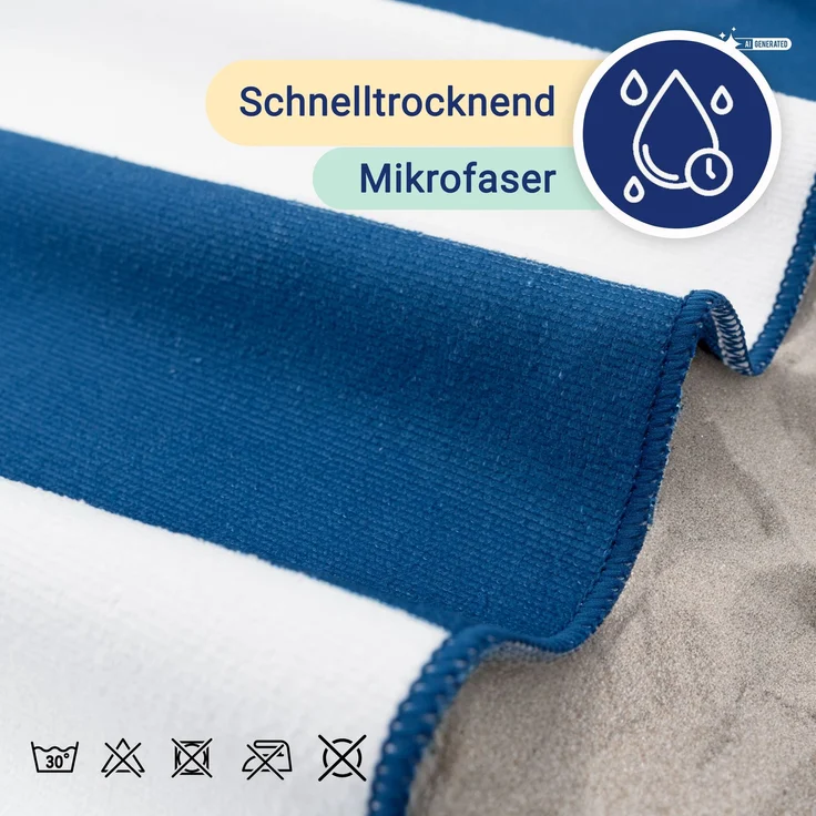 ZOLLNER Mikrofaser Badetuch 100% Polyester, 90x180 cm, blau/weiß – Bild 4