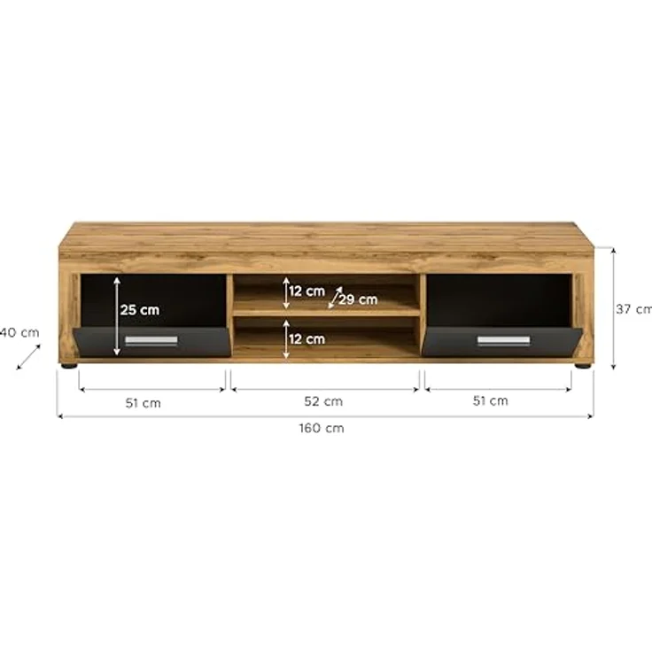 Xonox Lowboard, Grau, Holzwerkstoff, 160x37x40 cm, mit 2 Türen und 2 variablen Einlegeböden, FSC®-zertifiziert – Bild 3
