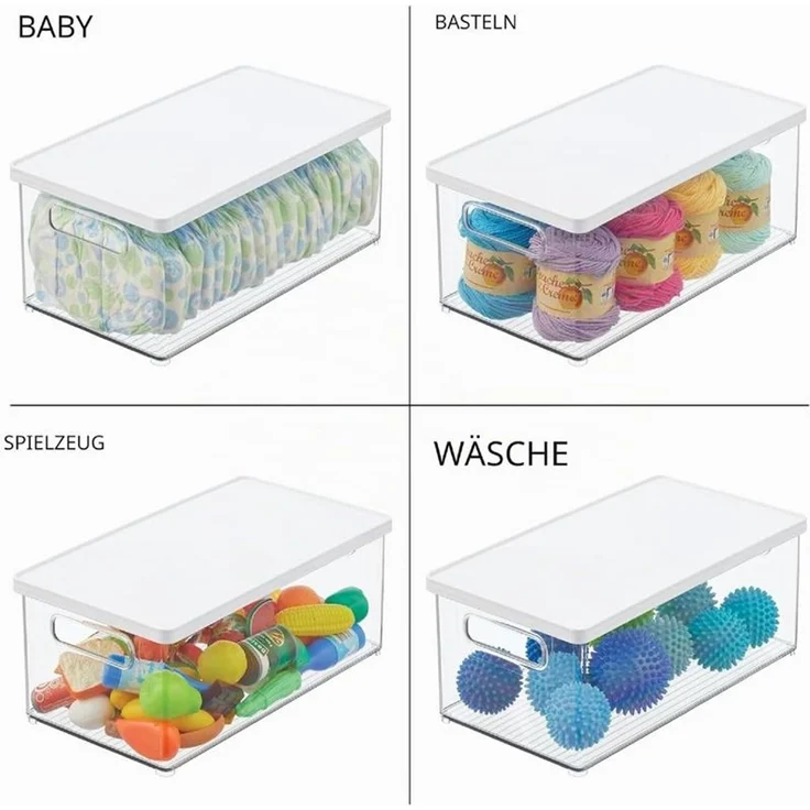mDesign Aufbewahrung 4er-Set Organizer Ablage Griffe Deckel Weiß Box Transparent – Bild 7