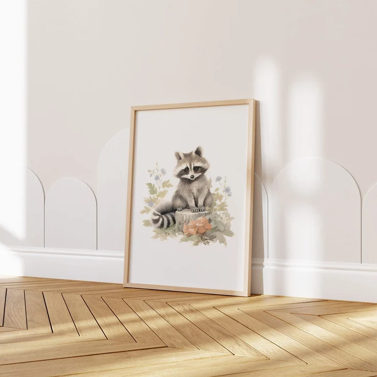 Kinderzimmer Poster Tiere Wald Wasserfarben · Wanddekoration Kinderzimmer Geschenkidee · Wand Deko · Kunst Druck · Deko Print · ohne Rahmen - 60 x 90 cm / Waschbär