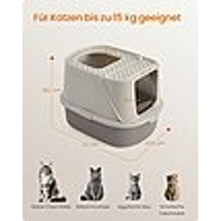 Feandrea Katzenklo groß XXL, Katzentoilette mit Deckel, mit Schaufel und Bürste, für Katzen bis 15 kg, haferflockenfarben-warmgrau – Bild 5