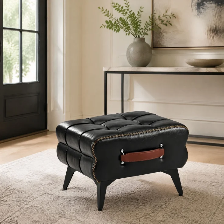 Hocker H 30 x T 43 x B 33 cm, schwarzes Kunstleder mit Stahlbeinen, 1 Stück – Bild 2