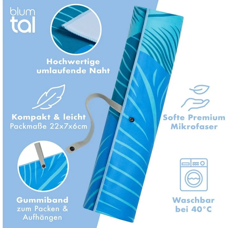 Blumtal Reisehandtuch Strandhandtuch 90x180 cm aus Mikrofaser - kompakt & schnelltrocknend, sandfrei mit Band - Mikrofaser Handtuch groß mit Wellen-Muster – Bild 2
