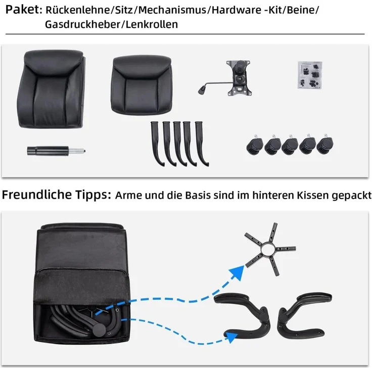 Bürostuhl Ergonomischer Schreibtischstuhl PU Leder Drehstuhl höhenverstellbar – Bild 4