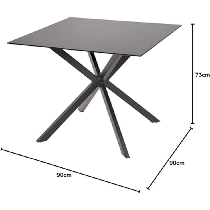 Ambia Garden Gartentisch, quadratisch, 90x90 cm, grau-schwarz, Metall mit Glasplatte, X-Form – Bild 2
