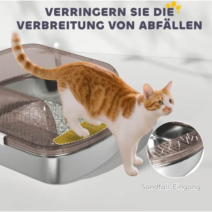 Katzentoilette aus Edelstahl mit hohem Rand, 53x42x27 cm, Kohlegrau – Bild 7