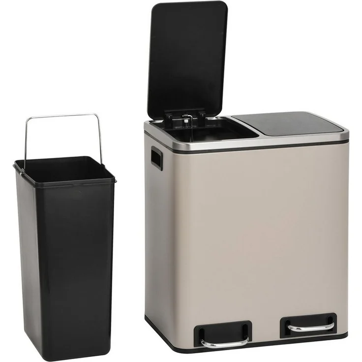 SVITA Mülltrennsystem, Tretmülleimer 2x 15L Stahl, Taupe – Bild 2